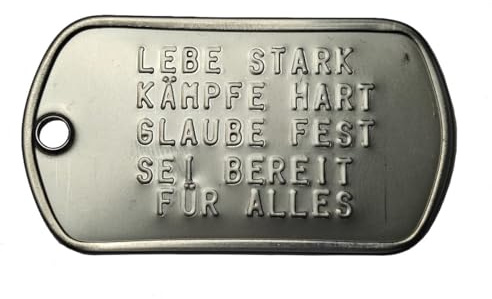 BWuM Dogtag mit Kette und Prägung Edelstahl matt, Prägung:Lebe stark. Kämpfe hart. Glaube fest. Sei bereit für alles