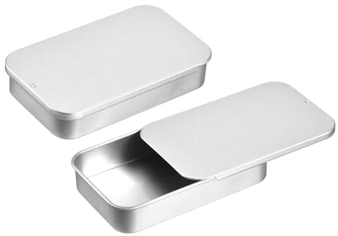 QUARKZMAN metallburkar med lock, 2 st. Liten plåtburk 80 x 50 x 15 mm metallburk för godis och små föremål – silver