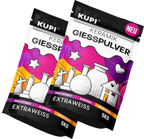 KUPI 2x5kg Gips zum Gießen Lufthärtend & Geruchlos | Keramik Gießpulver Weiß | Gießmasse für Silikonformen | Reliefgießpulver 3/1 mix zum Basteln Modellieren Strukturieren