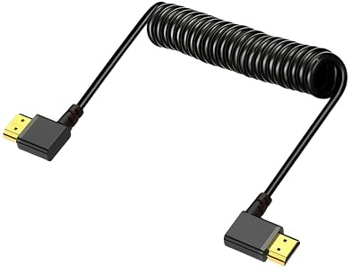 Techrum 8K HDMI Spiral Kabel Kurz HDMI 2.1 Spiralkabel 8K@60Hz 48Gbps für ATOMOS Ninja V Sony Canon Ronin Nikon Portkeys Videomonitor Monitor Kamera Rechts Links Winkel (Schwarz)