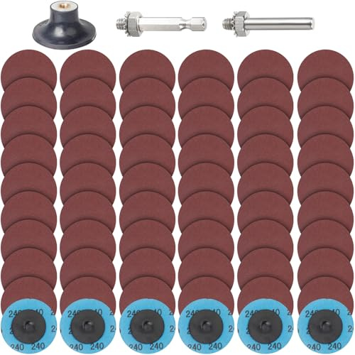 PMIQSA Lot de 63 Disques Abrasifs 50mm Grain 240 Changement Rapide | pour La Métal Préparation De Surface Polissage Les Bavures Et La Peinture Antirouille