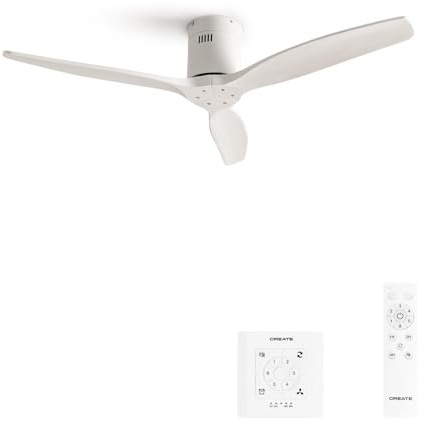 CREATE / WINDCALM NATURAL WOOD M/Deckenventilator Weiß mit Wandschalter und Fernbedienung / 40W, Timer, Ø132 cm, 6 Geschwindigkeiten, Sommer-Winterbetrieb