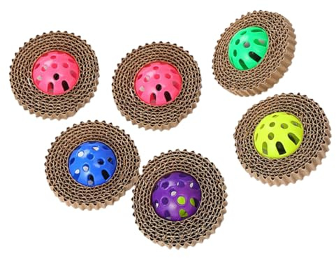 Yardwe 6stücke Teiliges Katzenspielzeug Wellpappe Mit Kunststoff-bällchen Und Glocke Interaktives Fummelbrett Für Katzen Geistigen Und Körperlichen Farbe Zufällig