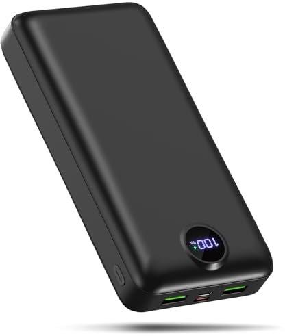 Power Bank Ehrlich da 50000 mAh,22.5 W PD, Power Bank Per Campeggio 2 uscite USB-C E 2 ingressi Con Display Led, Enorme Capacità Compatibile Con iPad, Android Black