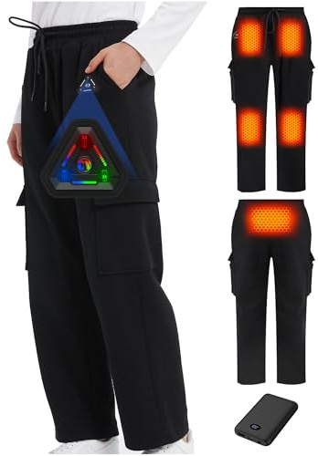 CYCYHEAT Heated Trousers for Men and Women – Cargo Baggy Sweatpants with 7.4V 10000mAh Battery Pack, for Winter Hiking Work Outdoors Black