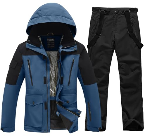 ALSOGO Skianzüge Für Herren 2-teiliger Snowboard Sets Wasserdicht Winddicht Winter Warme Ski Jacke und Hosen Set Zum Skifahren Snowboarden Klettern