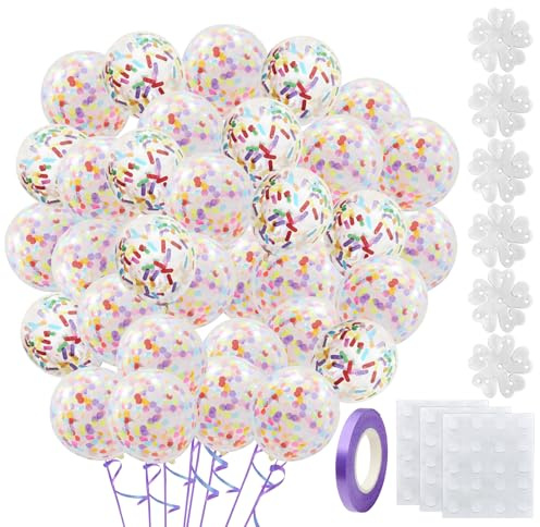 60 Pcs Konfetti Ballons Luftballons Konfetti 12 Zoll Luftballons Bunt Luftballons mit Konfetti mit 10M Band, 3 Blatt Klebepunkte, 6 Pflaumenblütenklammern, für Geburtstag Hochzeit Abschluss Jubiläen