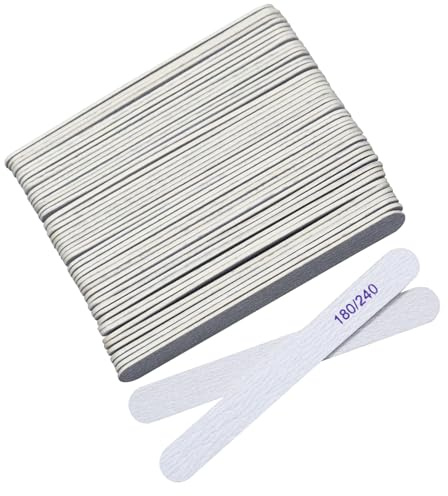 50Pcs Professional Nail Files, 180/240 Grit Double Sided Wooden Nail Files | Fingernail Files for Gel Natural and Acrylic Nails, Fingernail File Nails Buffing Block Pet Grooming Tools (12.7 x 1.5 cm)