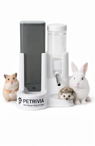 Petrivia 2 in 1 Automatic Hamster Feeder and Water Dispenser No Drip with Stainless Steel Nozzle, Small Animal Water Bottle, Bunny Rabbit Guinea Pig Rodent Cage Mount Gravity Feed