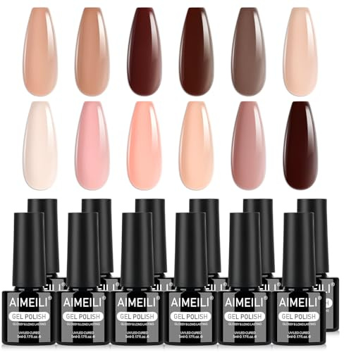 AIMEILI Gel nagellack set 12 st, grymhetsfri, vegan, blötlägg av UV LED gelnagellack nagelkonst manikyrsalong gör-det-själv hemma för kvinnor – kit 38