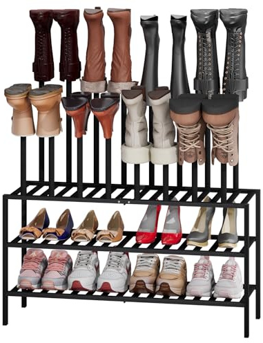 kiplant Tall Boot Rack Organizer - 8 Pair Boot Rack Bamboo Wood Shoe Rack for Entryway & Closet, Holds Tall Boots