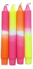 Handgefärbte Dip Dye Kerze Neon – Set aus 4 Stück Stabkerze im Candy shop Mix aus Stearin (22 mm × 19 cm) – Farbverlauf Deko Kerze – moderne Tischdeko & Geschenkidee – Neonfarben