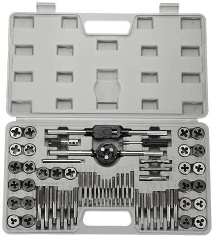QUARKZMAN 60 Piezas Juego De Machos Y Terrajas Métricos SAE M3-M12 4-40-1/4-28 Juego De Para Roscar Machos Terrajas Llave De Mango Soporte Con Estuche Para Roscado Macho Y Hembra