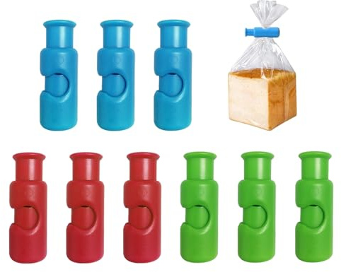 9 Pack Food Bag Clips, Reusable Bag Clips for Food Storage, Colorful ABS Snack Clips for Bread & Plastic Food Bags, Strong Seal Closure Clips (Red/Green/Blue)