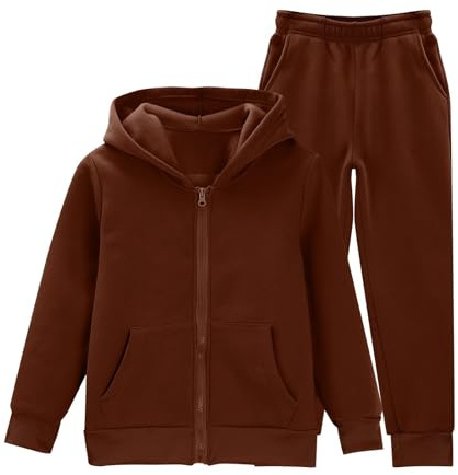 Girls Sweatsuit Set 2 Piece Warm Hoodie Long Sleeve Sweatshirt Sweatpants for Boys Kid Fall Winter Clothes Sweat Suit (Brown, 5-6 Years)