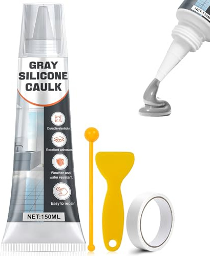 Graues Silikon, 150ml Sanitärsilikon, Langanhaltend Wasserdicht | Silikon Grau Sanitär, Elastisch, Geeignet zum Abdichten von Fugen in Küchen, Duschräumen, Waschbeckenrändern