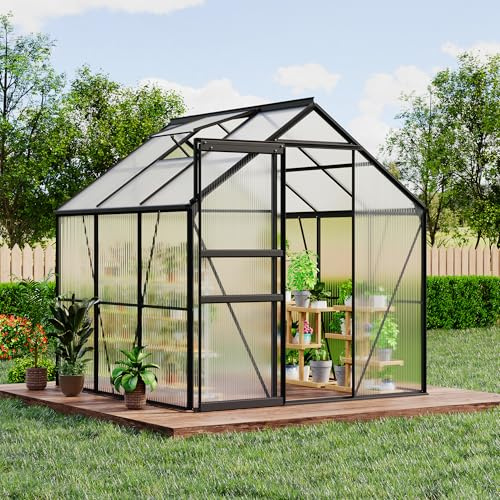 Garvee Invernadero para Exteriores de 6 x 6 pies, invernaderos de policarbonato con Marco de Aluminio, Puerta corredera, ventilación de Techo Ajustable para Patio Trasero, Casas Verdes para jardín