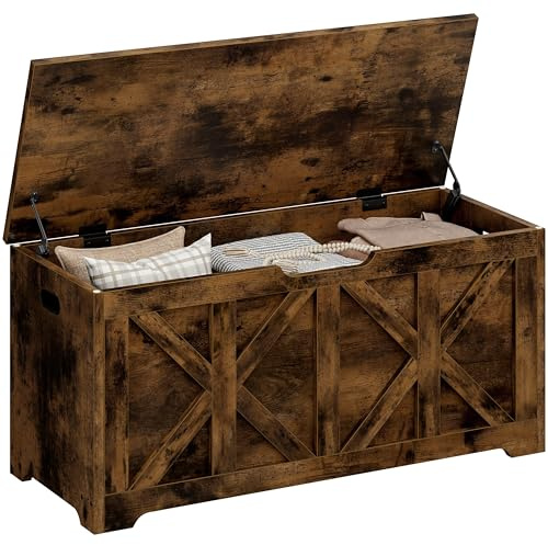 Yaheetech Storage Chest, Storage Trunk, 132L Wooden Blanket Box with Safety Hinged Lid, 40×100×46.5 cm, Rustic Farmhouse Shoe Bench for Hallway, Entryway, Living Room, Bedroom, Rustic Brown