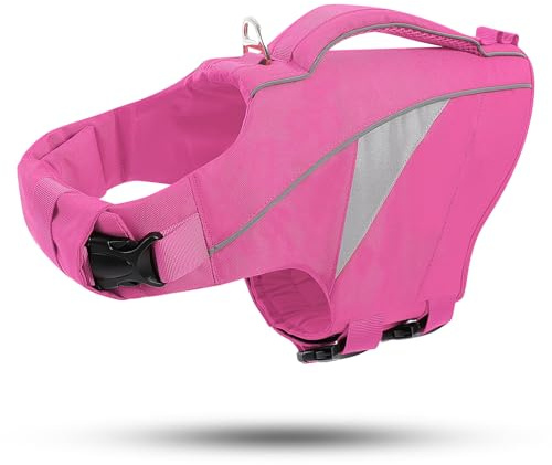 PUZAUKAL Schwimmweste Hunde mit Rettungsgriff &Reflektoren für kleine Hunde | Verstellbare Hundeschwimmweste bulldog labrador, Golden retriever Hoher Auftrieb Schwimmen Rettungsweste (Rosa XS)