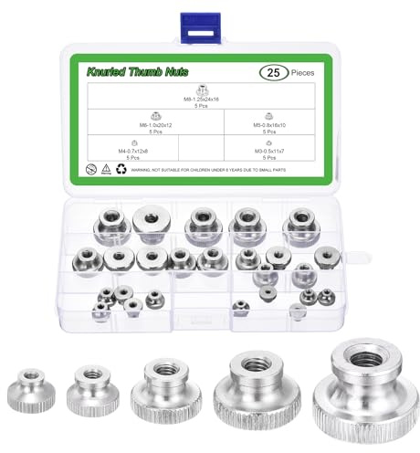 QUARKZMAN 25 Stück Rändelmuttern Passlochmutter M3 M4 M5 M6 M8 Silber | Runde Griffmuttern Befestigungselemente, 304 Edelstahl, Einstellbare Passlochmutter, 3D Drucker Teile