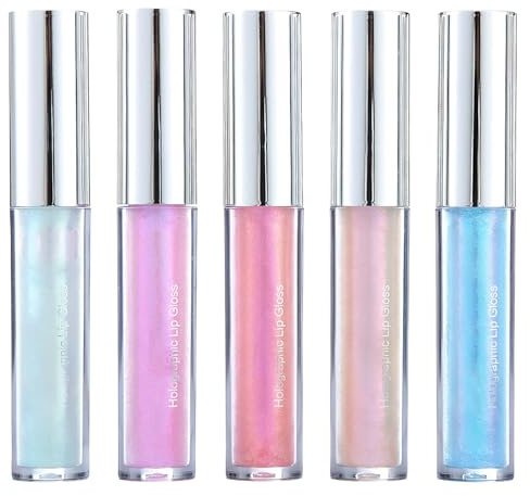 5 Stück Glitzer Lippenstift Flüssig, Metallic Shimmer Lipgloss, Lippgloss, Natürlich, Leicht und Nicht Klebrig, Holografischer Glanz, Wasserfest für Damen Alltag und Party Looks, 6 Farben