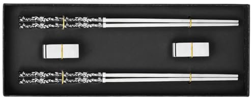 LOPUNER Juego de Palillos Chinos Elegante de Acero Inoxidable Reutilizables Soporte , y Fáciles de Limpiar para Uso y Cocina