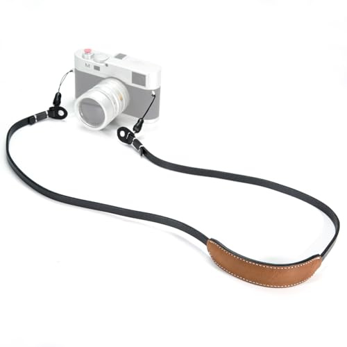 CANPIS Universeller handgefertigter Kamera-Schultergurt aus Leder mit Schulterpolster für Nikon, Canon, Sony, Pentax, Leica, Olympus, Fuji, Schwarz / Braun, 108cm