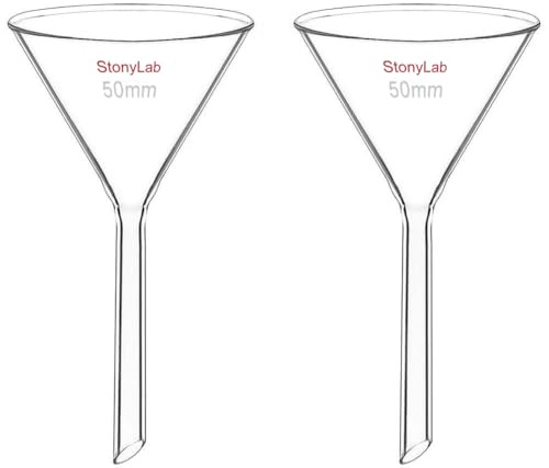 StonyLab 2 Stück Glastrichter Labor Borosilikatglas Trichter, Glass Funnel Kurzer Stiel 50mm Durchmesser, 50mm Stiellänge, Borosilicate Labortrichter