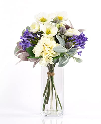 artplants.de Künstlicher Winter Strauß Alana, weiß-lila, 45cm, Ø30cm - OHNE VASE - Künstlicher Blumenstrauß