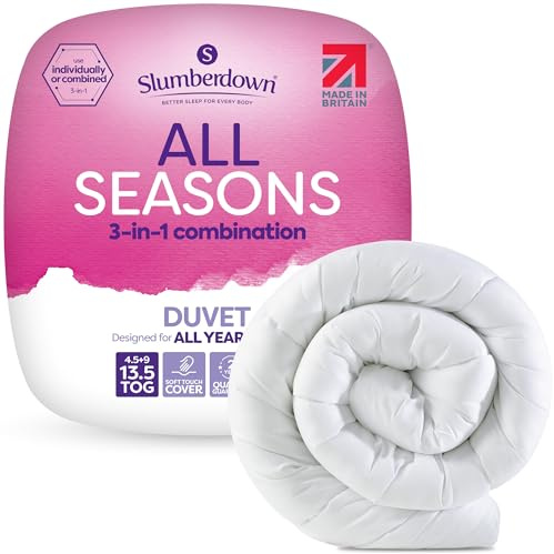 Slumberdown 3-in-1 All Seasons 13.5 Tog Single Duvet - 4.5 + 9 Tog Combi Single Quilt for All-Year Round Comfort | UK-Made, Soft Touch, Non-Allergenic, Washable (135 x 200cm)