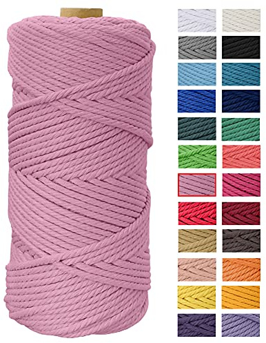 Makramee-Schnur, 4 mm x 109 Yards, JeogYong dicke natürliche Baumwollkordel, Garnfaden, 4-strängige gedrehte Spulenschnur, Baumwollseil für DIY-Handwerk, Wandbehang, Pflanzenaufhänger,