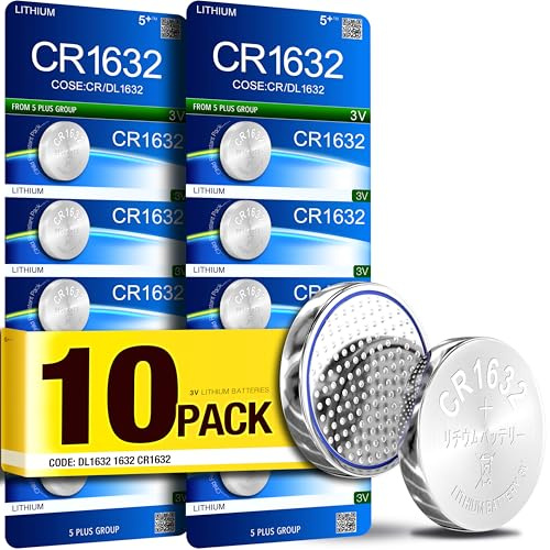 5Plus CR1632 3V Lithium Batteries – 10 Pack DL1632 LM1632 Compatible, Long-Lasting Coin Cells for Watches, Remotes, Toys & More