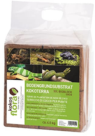 KOKOSFLORA BODENGRUND Kokoserde - 70L Maxiblock - Torffreie Blumenerde für Drinnen und Draußen - Ideal für Tiereinstreu, Zimmerpflanzen, Balkonkästen und Gartenbeete (1 x 5 Kg - 70 L Kokoserde)
