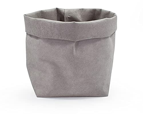 Jalach Dekorativer Papierkorb Übertopf Korb Aufbewahrungskorb aus waschbarem Papier Kraftpapier Deko-Box für Küche, Garten, Pflanzen, Arbeitszimmer, Büro (13 * 13 * 23cm, Grau)