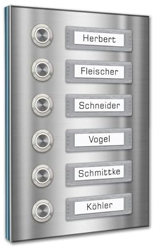 Sechsfamilien Türklingel 145x210mm mit Namensschildern zum Beschriften - Tomtec