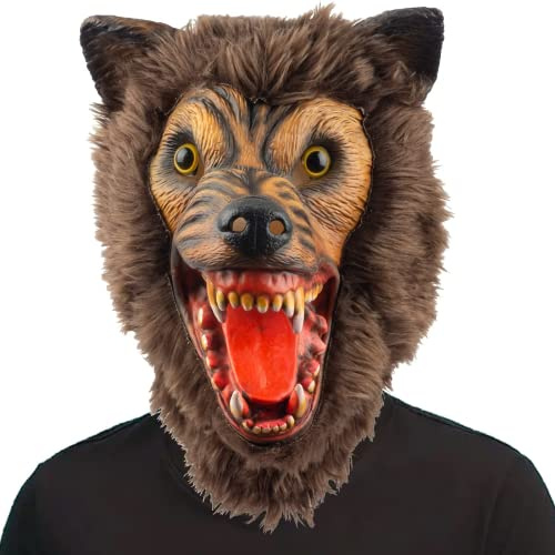 CreepyParty Braun Werwolf Maske Grusel Latex Vollkopf Masken Gruseliger Horror Masken für Halloween Karneval Kostüm Party