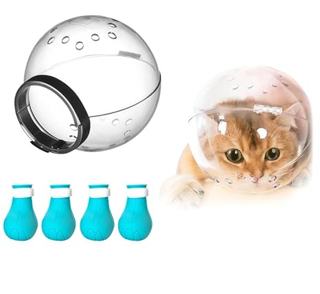 Katzen-Maulkorb für die Fellpflege, Katzenmundabdeckungs-Set mit verstellbarer Kapuze, atmungsaktive Anti-Biss-Luft-Maulkorb, Silikon-Stiefel, Katzenpfotenschutz zum Baden und Rasieren (L_type2)