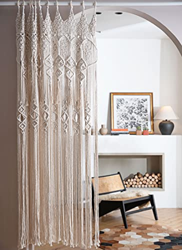 koyoyo Betsy Makramee-Türvorhang, groß, Wandbehang, Quasten, Raumteiler für Schrank, Boho-Fenster für Hochzeit, Kulissen, Kunstdekoration, Hinterhof, Beige