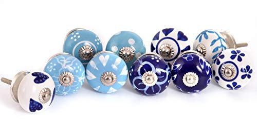 Craft Trade Decorative Cupboard Knobs - Assorted Cabinet KnobsColorful Mandala Ceramic Pull Handle for Kitchen Drawers Cupboard Wardrobe Furniture Hardware - Blue Knobs- Pack of 10