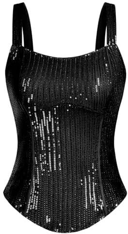 Women Bustier Corset Top Sexy Slim Tank Top Black Summer Sleeveless Sequin Party XL