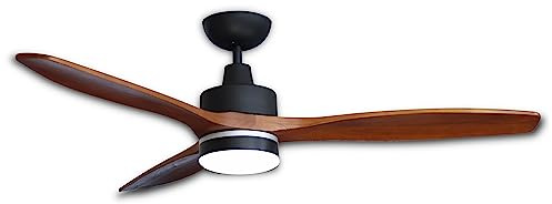 PEPEO – Notos Deckenventilator mit LED Beleuchtung | Sehr leiser Deckenventilator mit Fernbedienung und Rückwärtslauf. Ventilator Durchmesser 132 cm. Farbe: Schwarz/Holz dunkel