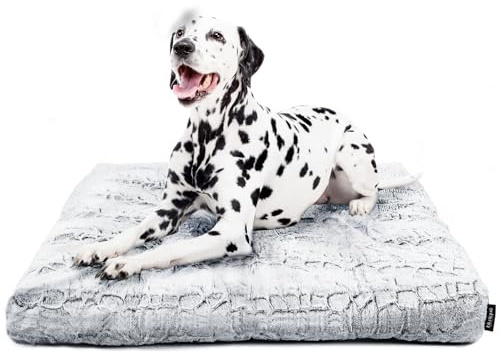blunique Extra Large Dog Bed Washable, Waterproof Dog Crate Mat, Non-Slip Bottom, Faux Fur Soft Pet Beds Pillow Cushion for Dogs & Cats, Grey XL