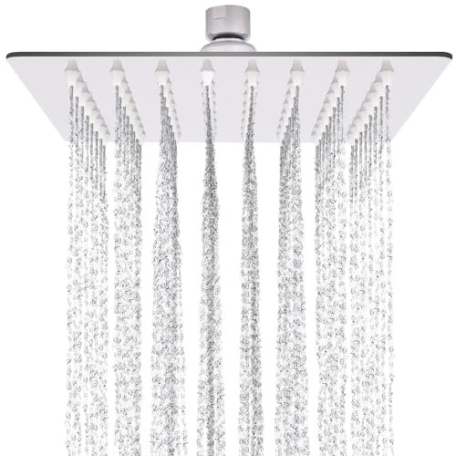 LIVOREST Square Rainfall Shower Head - 6 inch Large, Overhead Fixed Rain Showerhead with Angle Adjustment - Stainless Steel 304 with Chrome Finish - Standard Fitting, Easy Replacement