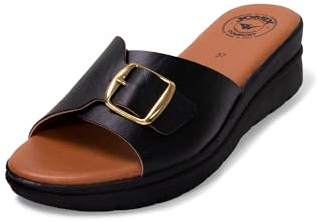 JOMIX Leder Römersandalen Plateau Pantoletten Damen Mädchen Strandschuhe Fussbettpantoffel (Schwarz, 39 EU, TD2010)
