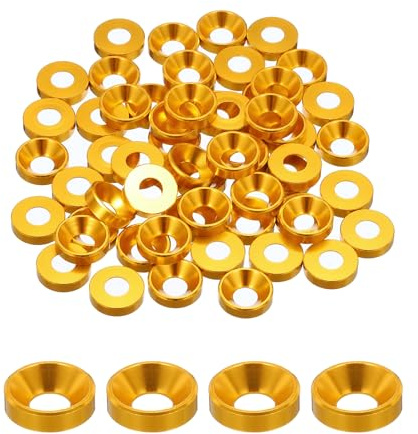 QUARKZMAN Rondelles Coniques M5, Rondelles de Tête de Coupe en Aluminium Anodisé pour Vis RC/FPV/PC/Drone/Pièces de Modèles d'Accessoires Mécaniques, Lot de 60 (Doré)