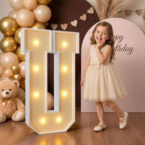 Mixifox 3FT Large Light Up Letters for Birthday Decoration Giant Letters U | for Party Decorations Wedding Graduation Decorations Foam board Assembly Required Warm White Light 20 Pcs Accessory Set