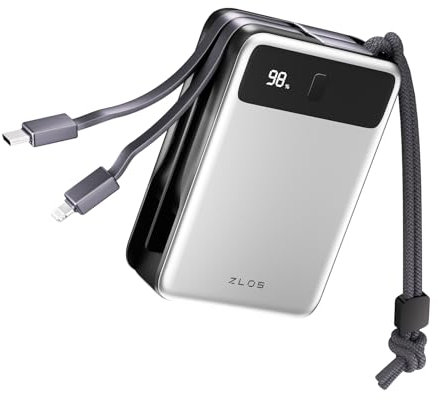 ZLOS Power Bank 20000mAh mit Eingebauten Kabeln, USB-C Schnellladung, 65W Mini Powerbank, Tragbares Ladegerät PD QC3.0 mit LED-Anzeige, Kompatibel mit MacBook, iPho ne, Huawei, Samsung & Mehr