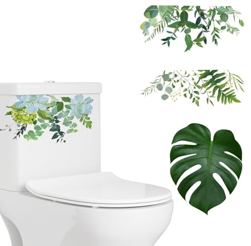 WC Aufkleber Toilettensitz in Form Von Grünpflanzen - Zisterne Wandaufkleber, Toilettendeckel Abziehbilder, Bolzenabdeckungen - Dekorativ für Badezimmer Schrank (4)
