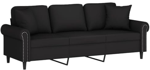 vidaXL Sofa 3 Sitzer, Couch mit Zierkissen, Liegesofa für Wohnzimmer, Polstersofa Sessel Relaxsofa Loungesofa Relaxcouch, Schwarz Samt