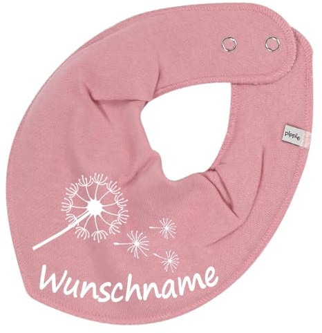 HALSTUCH mit Namen oder Text personalisiert für Baby oder Kind aus Baumwolle in Einheitsgröße Pusteblume altrosa